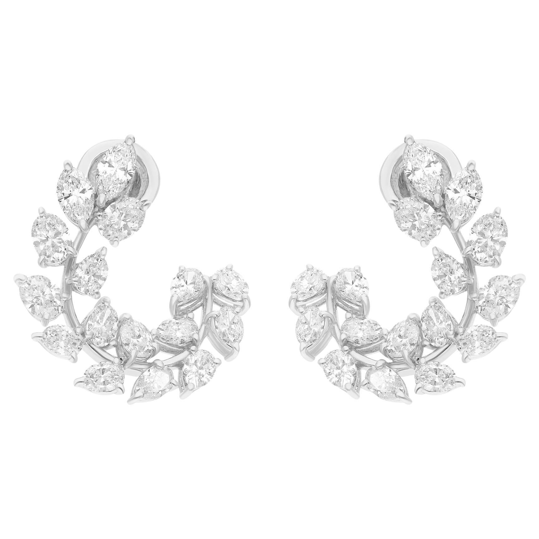 Boucles d
oreilles en or blanc 18 carats avec diamants naturels taille ovale brillants de 4,25 carats SI/H