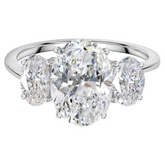 Natural 4.26Ct SI Clarity HI Color Three Diamond 18Karat White Gold Wedding Ring