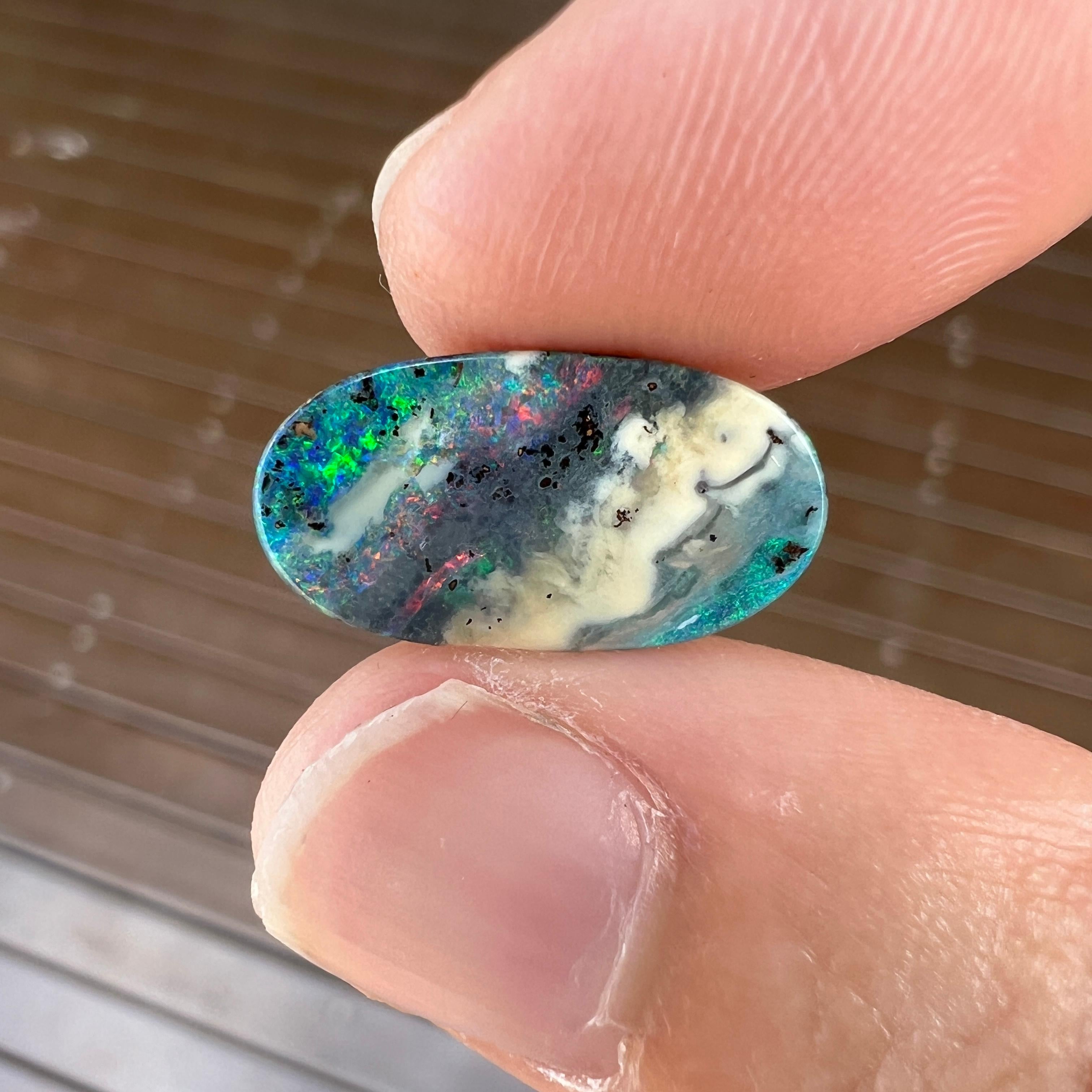 Cabochon Natural 4.26 Ct Australian boulder opal mined by Sue Cooper For Sale
