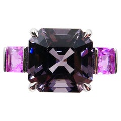Natural 4.28ct Asscher Cut Purple Spinel and Pink Sapphire 3-Stone Cocktail Ring