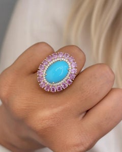 Natural 4.28cts Turquoise, Pink Sapphire & 0.23cts Diamond Earring in 14k Gold