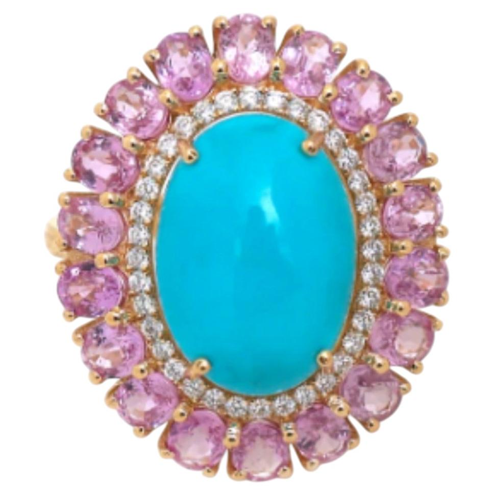 Elegant 14K Yellow Gold Turquoise, Pink Sapphire & Diamond Earrings