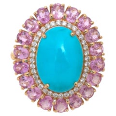 Natural 4.28cts Turquoise, Pink Sapphire & 0.23cts Diamond Earring in 14k Gold
