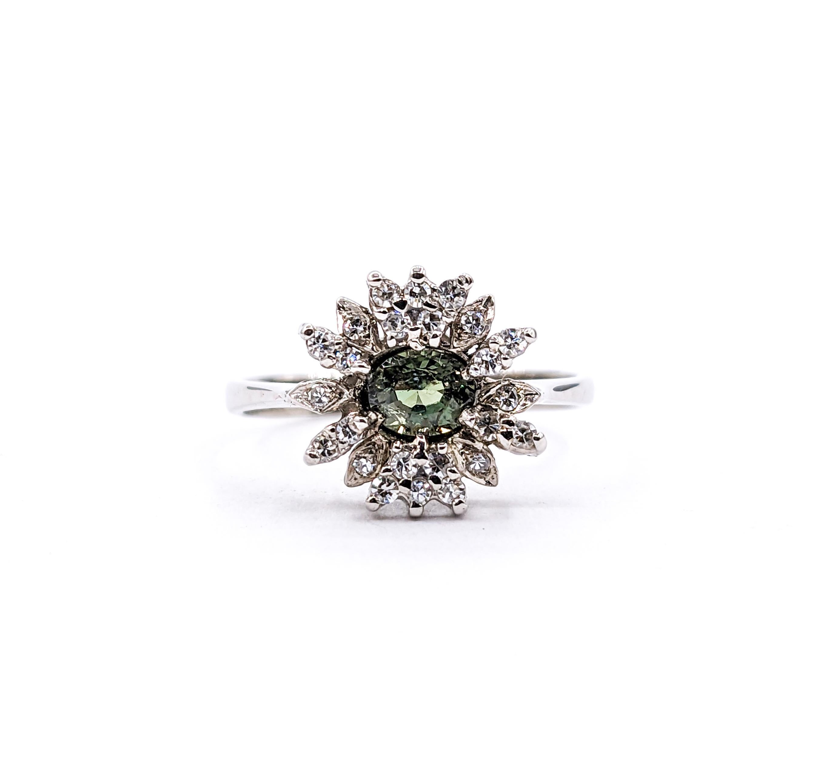 Natural .42ct Alexandrite & Diamond Ring In White Gold For Sale 6