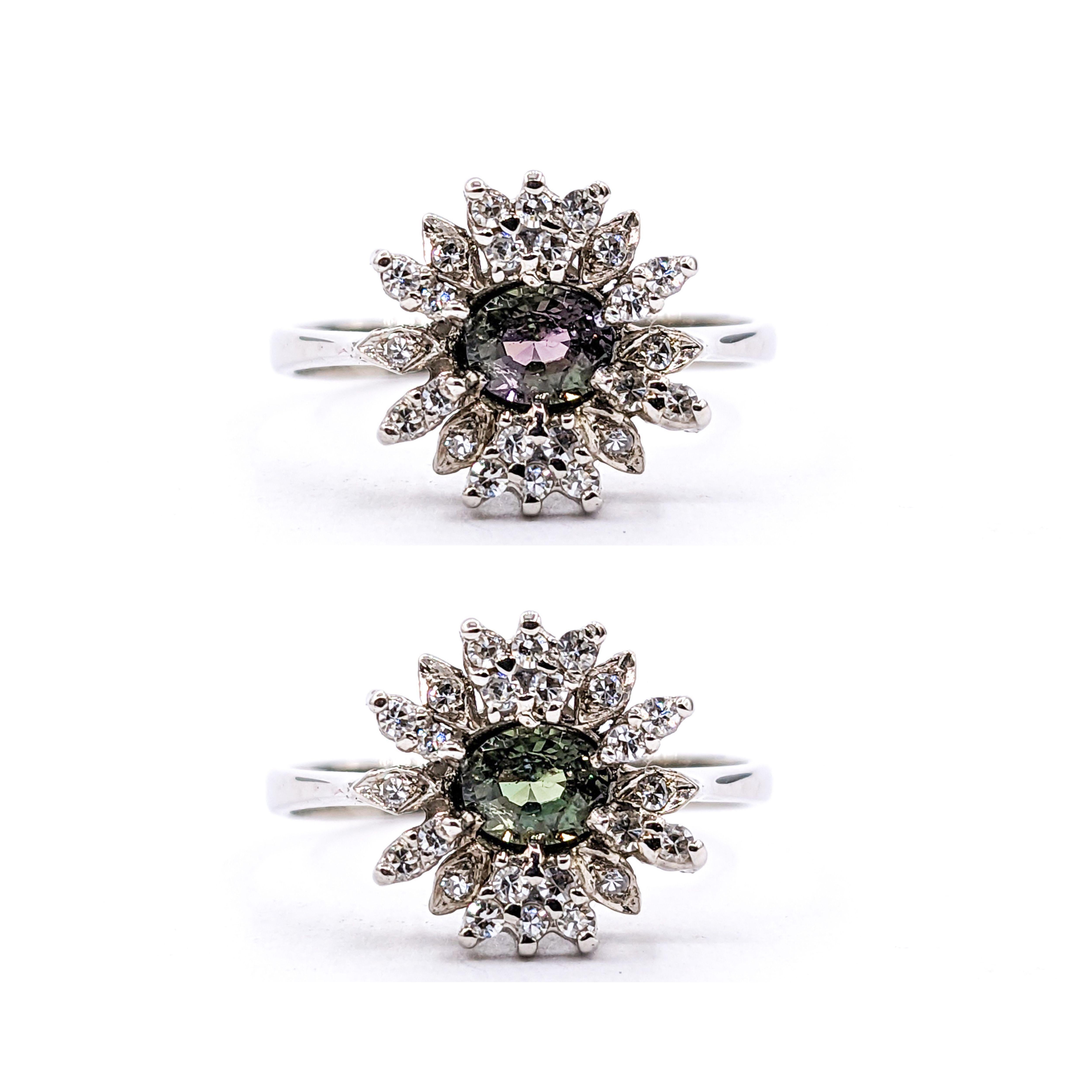 Modern Natural .42ct Alexandrite & Diamond Ring In White Gold For Sale