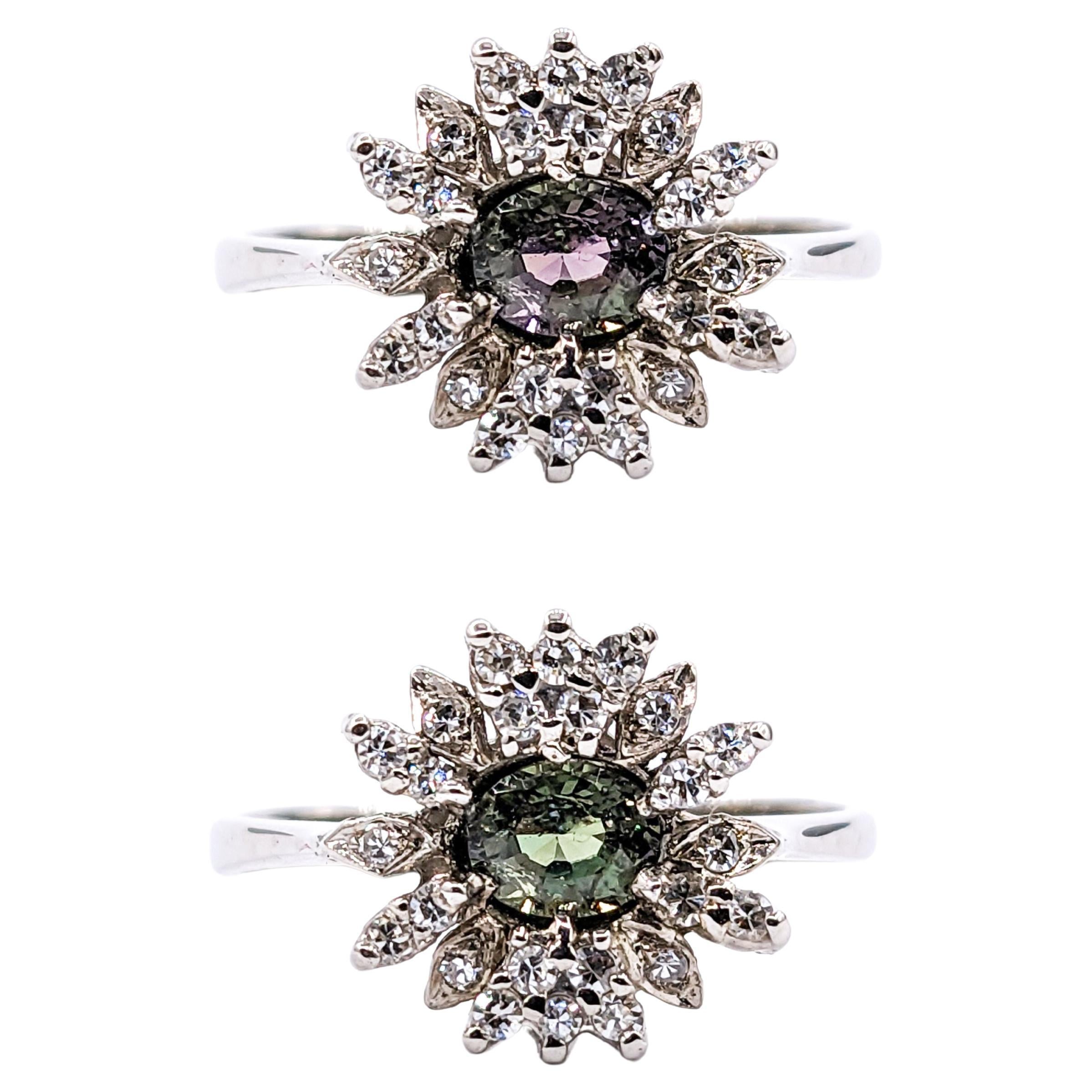 Natural .42ct Alexandrite & Diamond Ring In White Gold For Sale