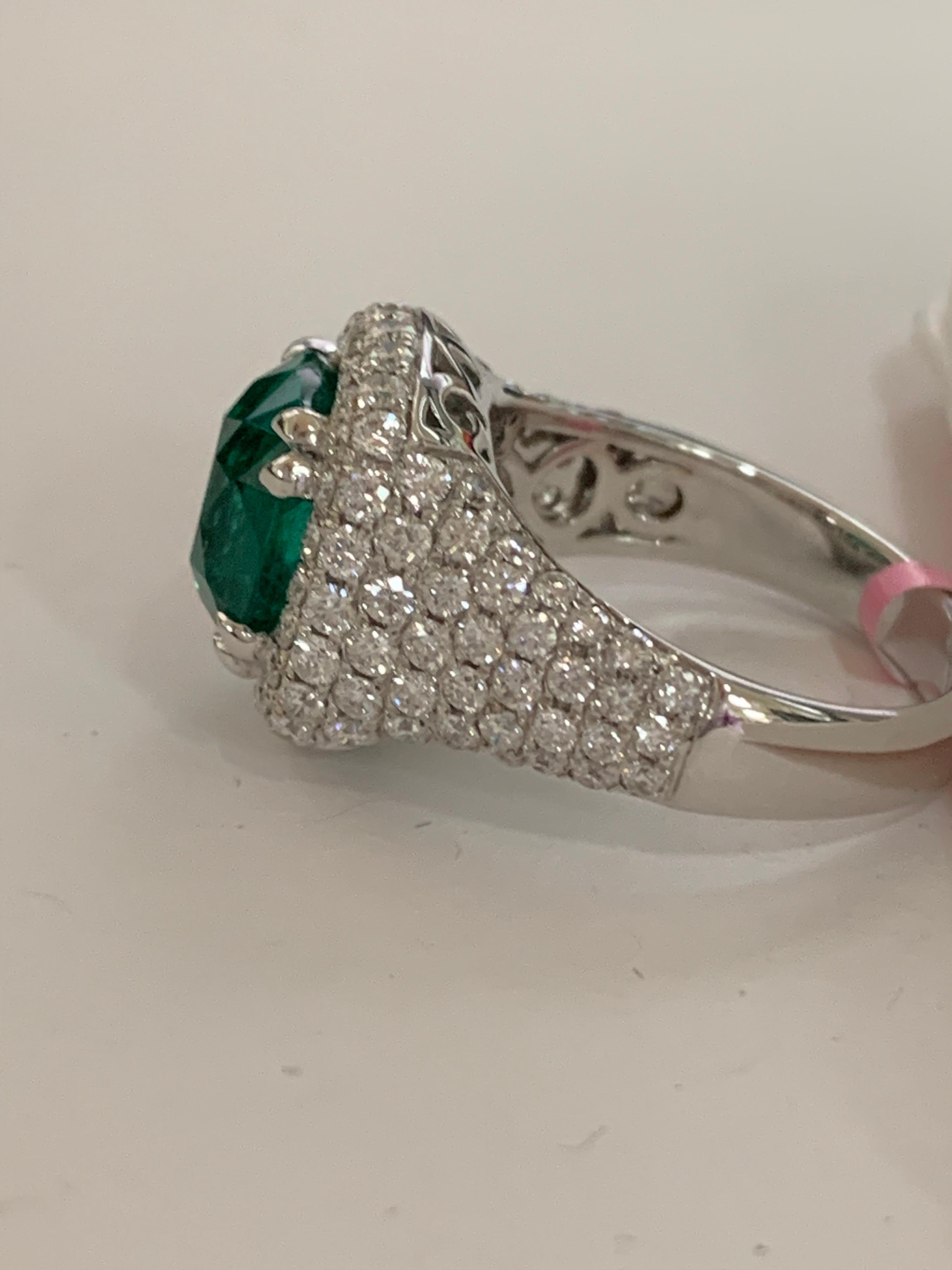 Natural 4.32 Carat Emerald Diamond Ring 2