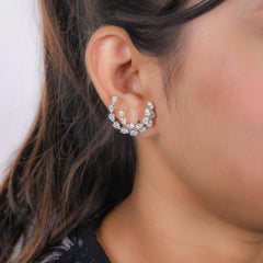 Natural Diamond Ear Climber Hoops in 18K White Gold Diamond Earrings 4.35 Carat
