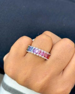 Rainbow Sapphire and Diamond Ring in 14K Yellow Gold, 4.36ct & 0.21ct