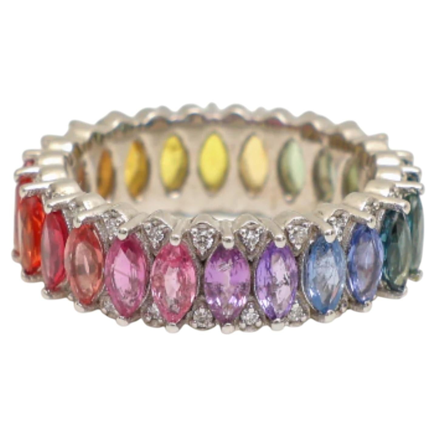 Natürlicher 4.36cts Regenbogensaphir & 0.21cts Diamantring in 14k Gold