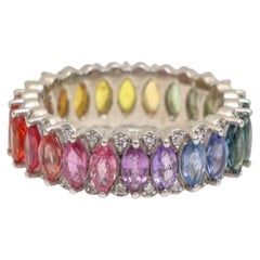 Bague en or jaune 14 carats sertie d'un saphir arc-en-ciel et de diamants, 4,36 ct et 0,21 ct