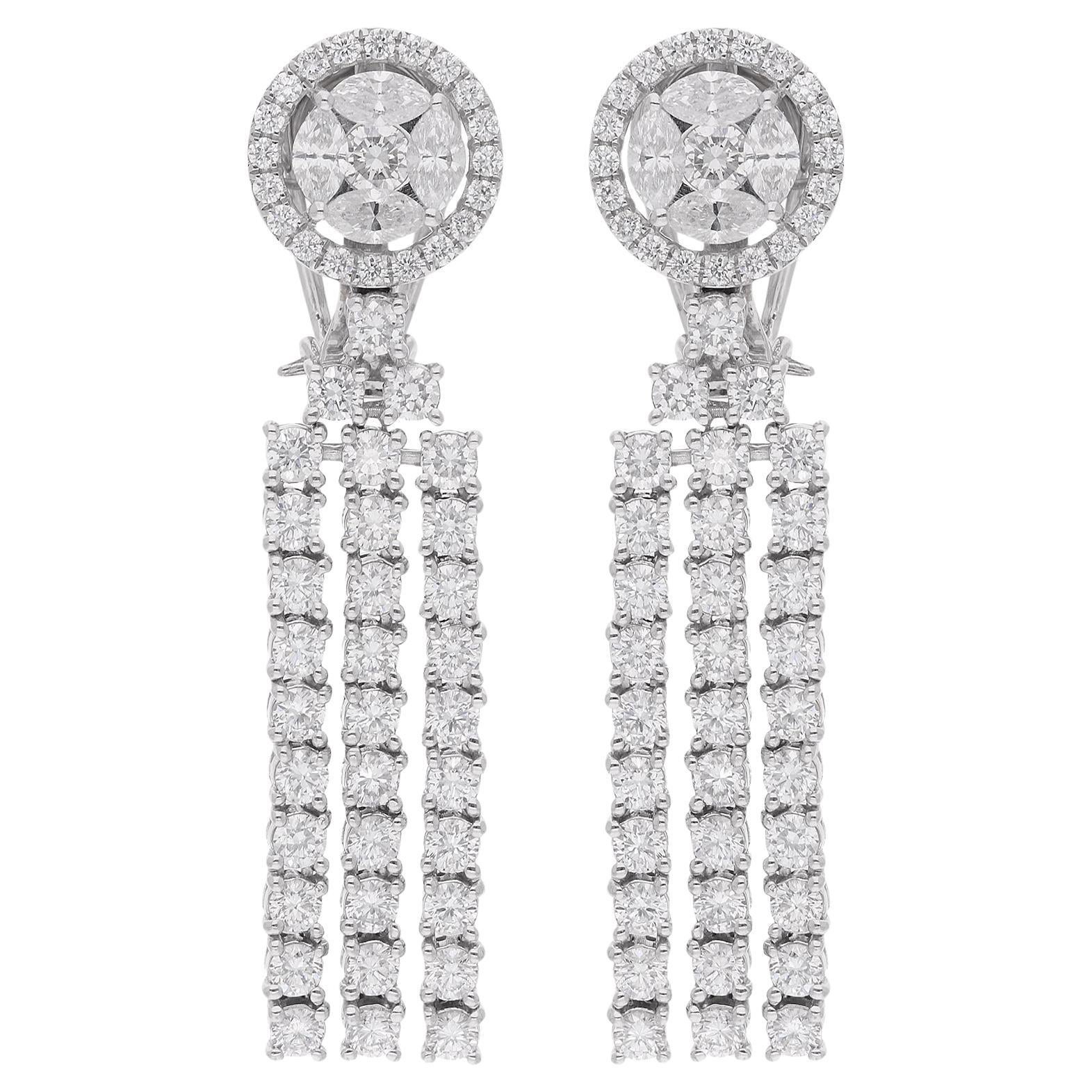 Natural 4.38 Carat Round Diamond Chandelier Earrings 14 Karat White Gold Jewelry For Sale
