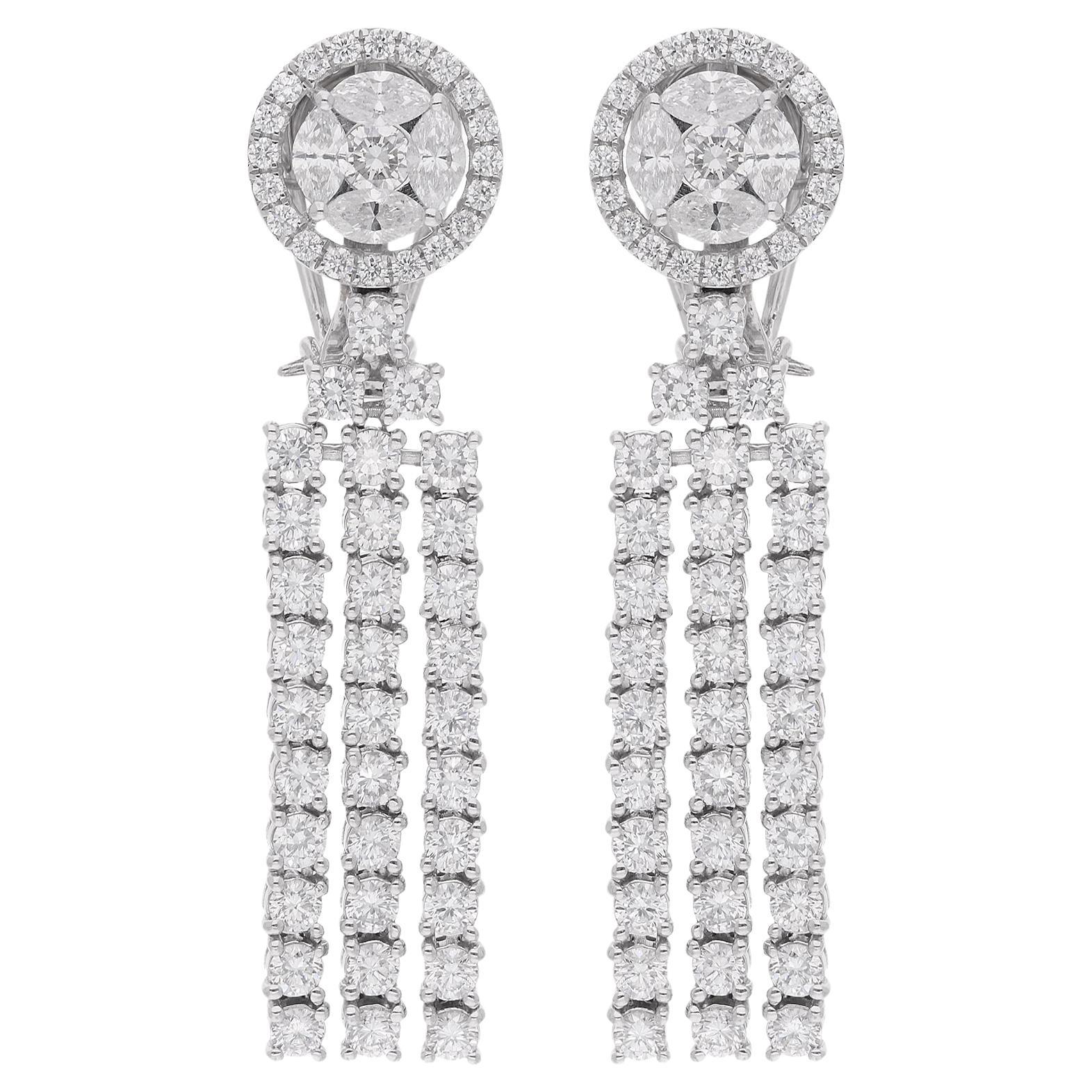 Natural 4.38 Carat Round Diamond Chandelier Earrings 14 Karat White Gold Jewelry For Sale