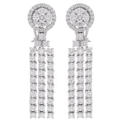 Natural 4.38 Carat Round Diamond Chandelier Earrings 18 Karat White Gold Jewelry