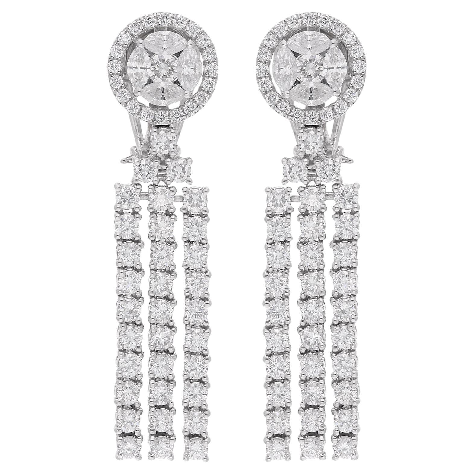 Boucles d
oreilles chandelier en or blanc 18 carats et diamants ronds naturels de 4,38 carats