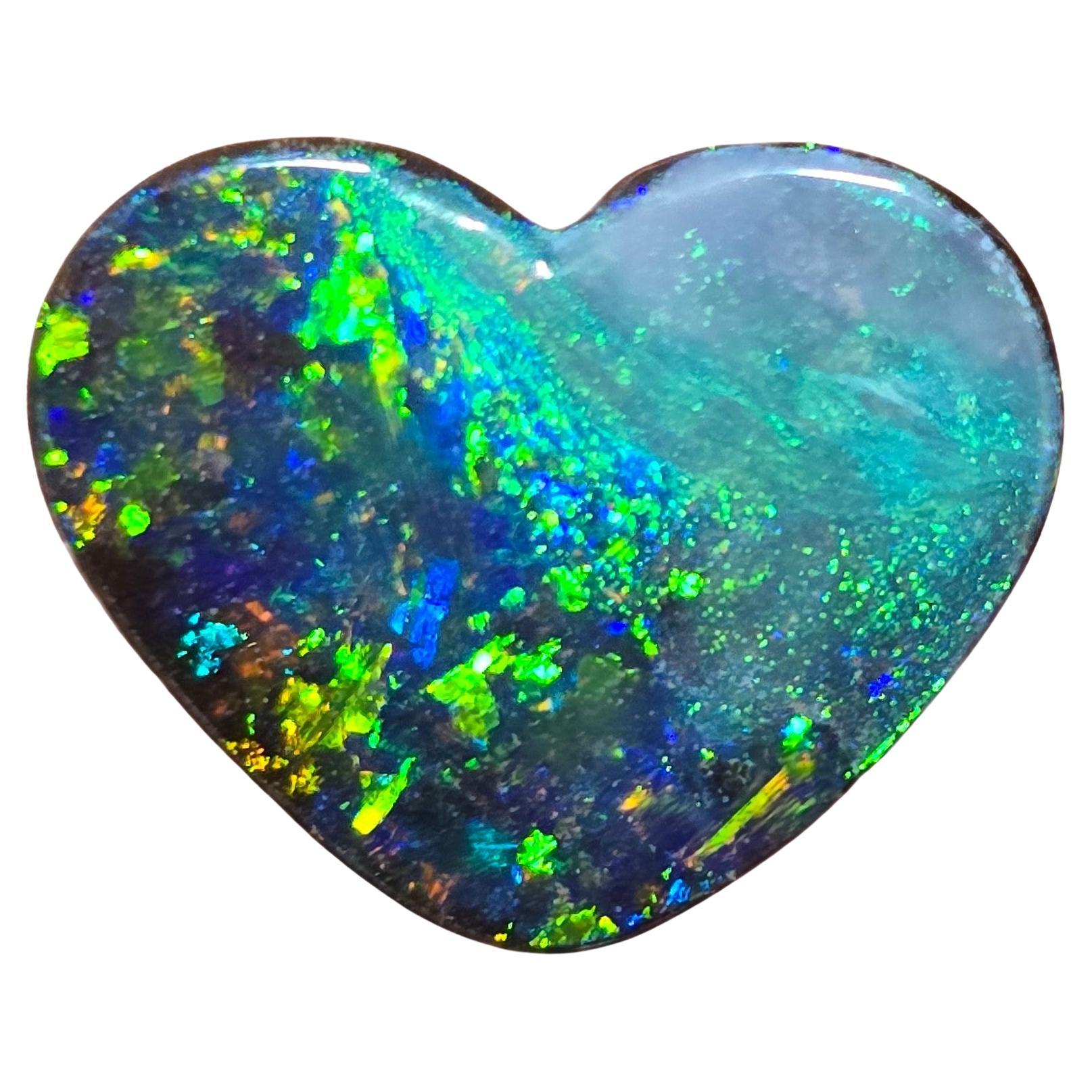 Natural 4.40 Ct Gem Grade Black Boulder Opal Heart mined by Sue Cooper For Sale