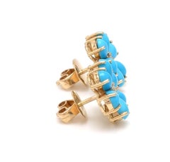 Natural 4.40cts Turquoise Cabochon & 0.11cts Diamond Earring in 14k Gold