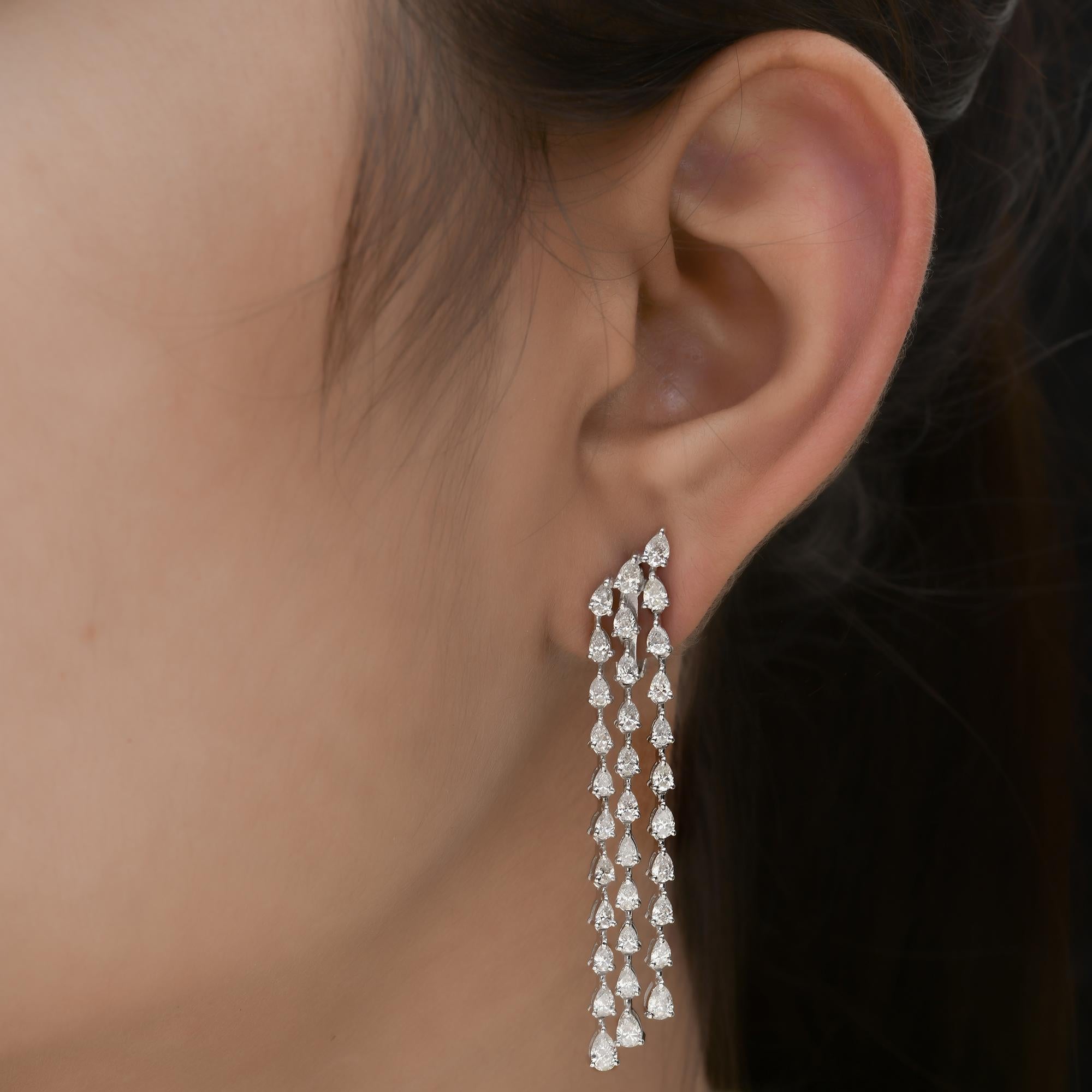 Pear Cut Natural 4.43 Carat SI/H Pear Diamond Chandelier Earrings 14 Karat White Gold For Sale