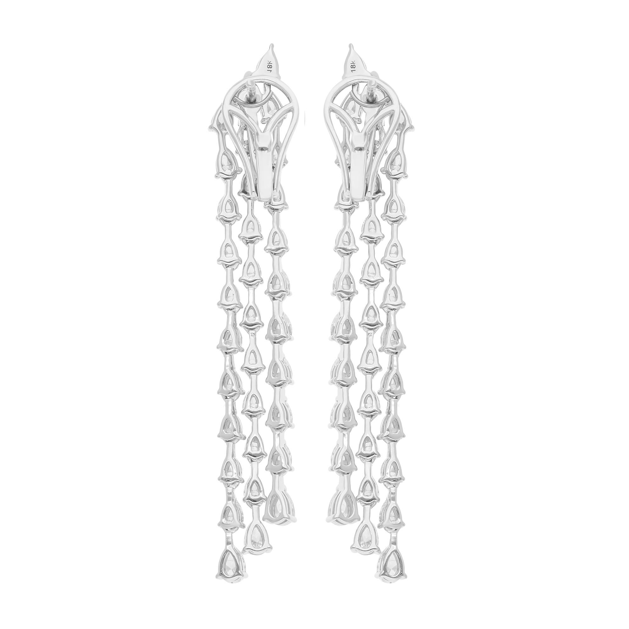 Natural 4.43 Carat SI/H Pear Diamond Chandelier Earrings 14 Karat White Gold In New Condition For Sale In Diera, Dubai