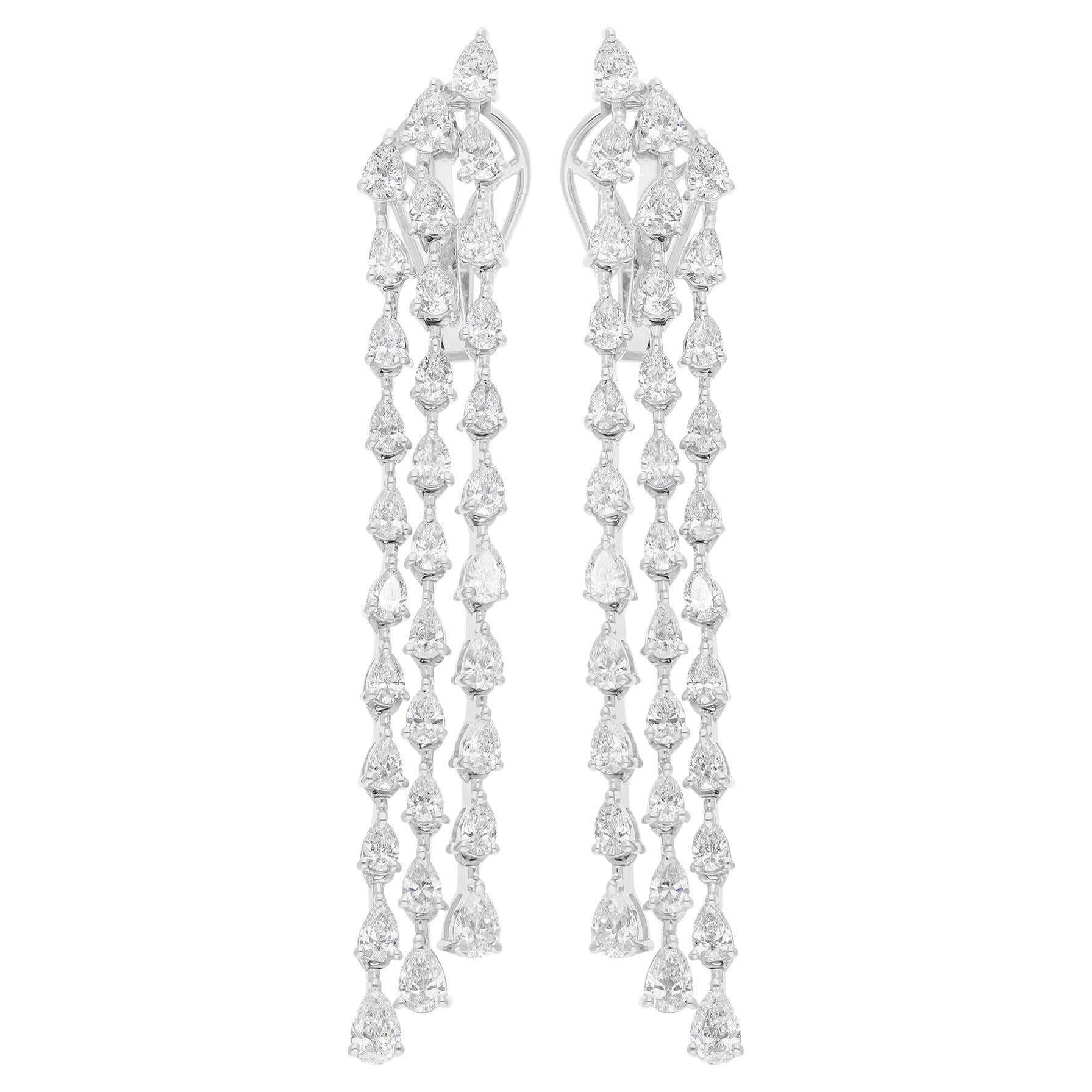 Natural 4.43 Carat SI/H Pear Diamond Chandelier Earrings 14 Karat White Gold For Sale
