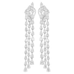 Natural 4.43 Carat SI/H Pear Diamond Chandelier Earrings 14 Karat White Gold