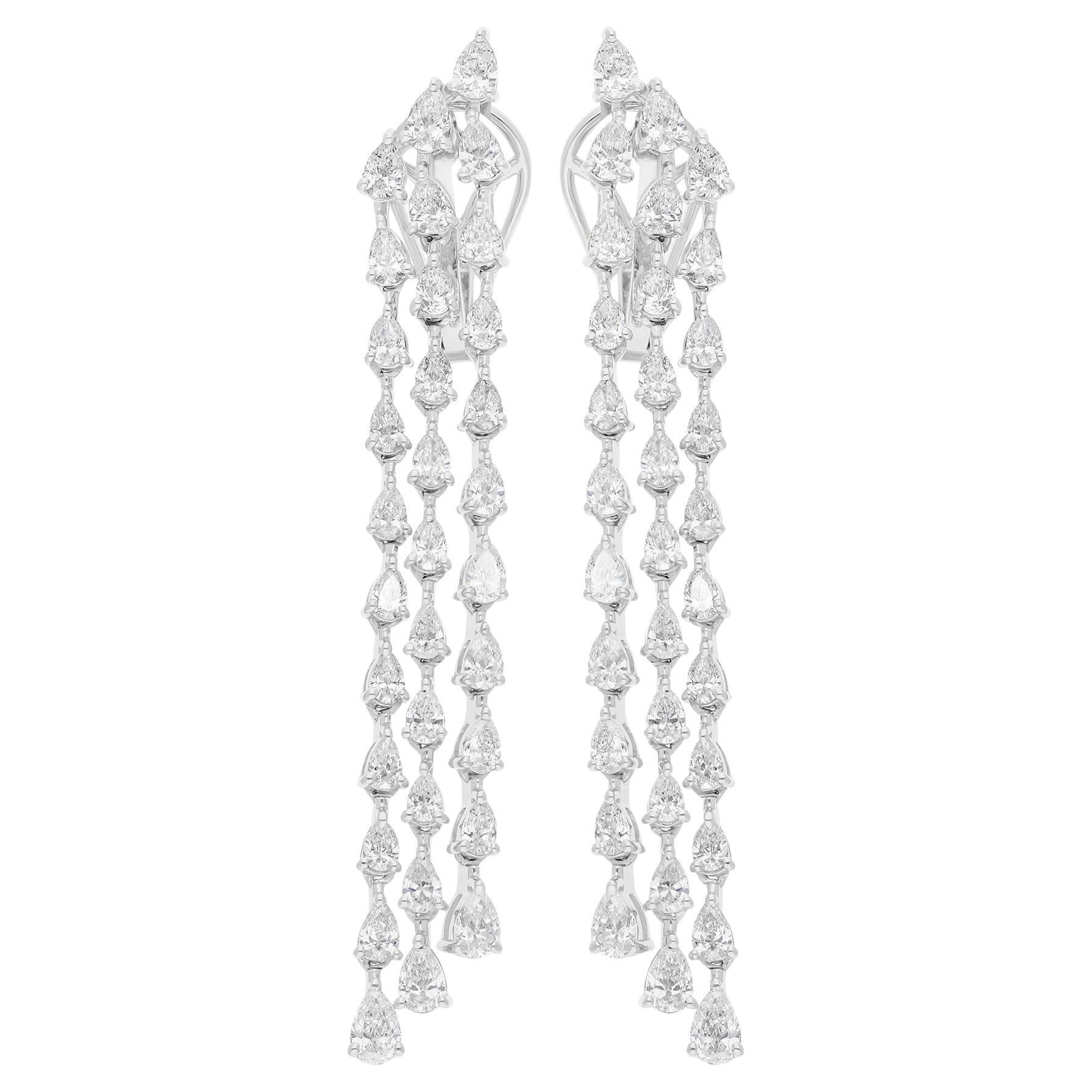 Pendientes araña de diamantes pera SI/H naturales de 4,43 quilates y oro blanco de 14 quilates en venta