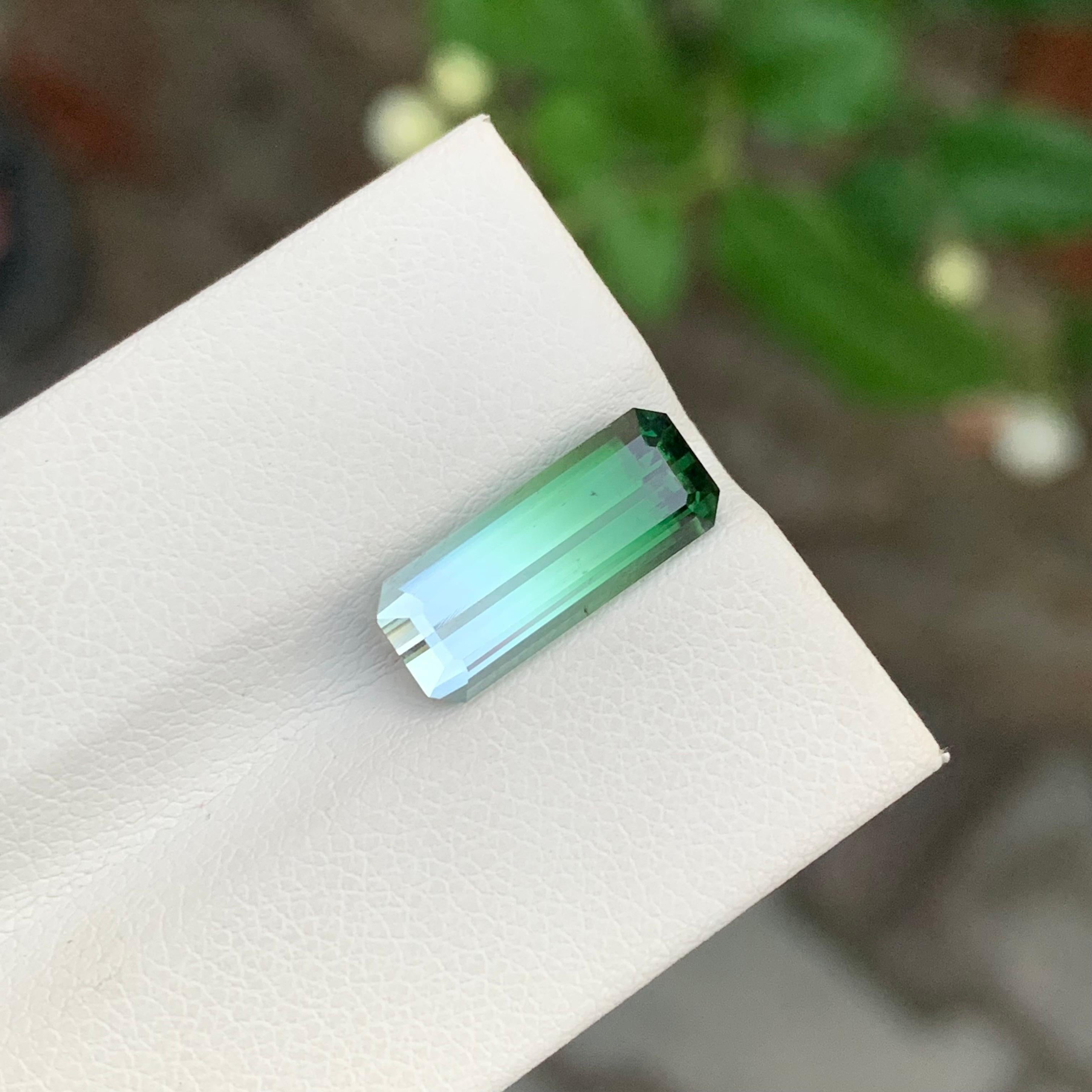 Natural 4.45 Carat Faceted Bi Colour Tourmaline Long Emerald Shape Gemstone For Sale 4