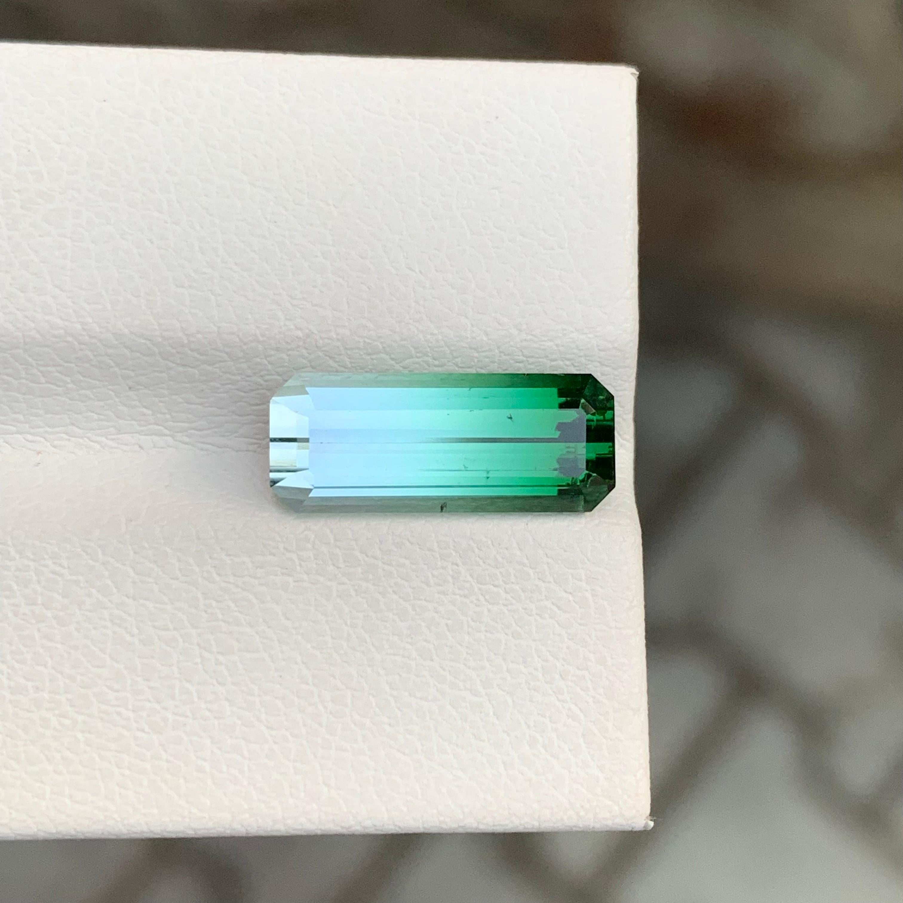 Emerald Cut Natural 4.45 Carat Faceted Bi Colour Tourmaline Long Emerald Shape Gemstone For Sale