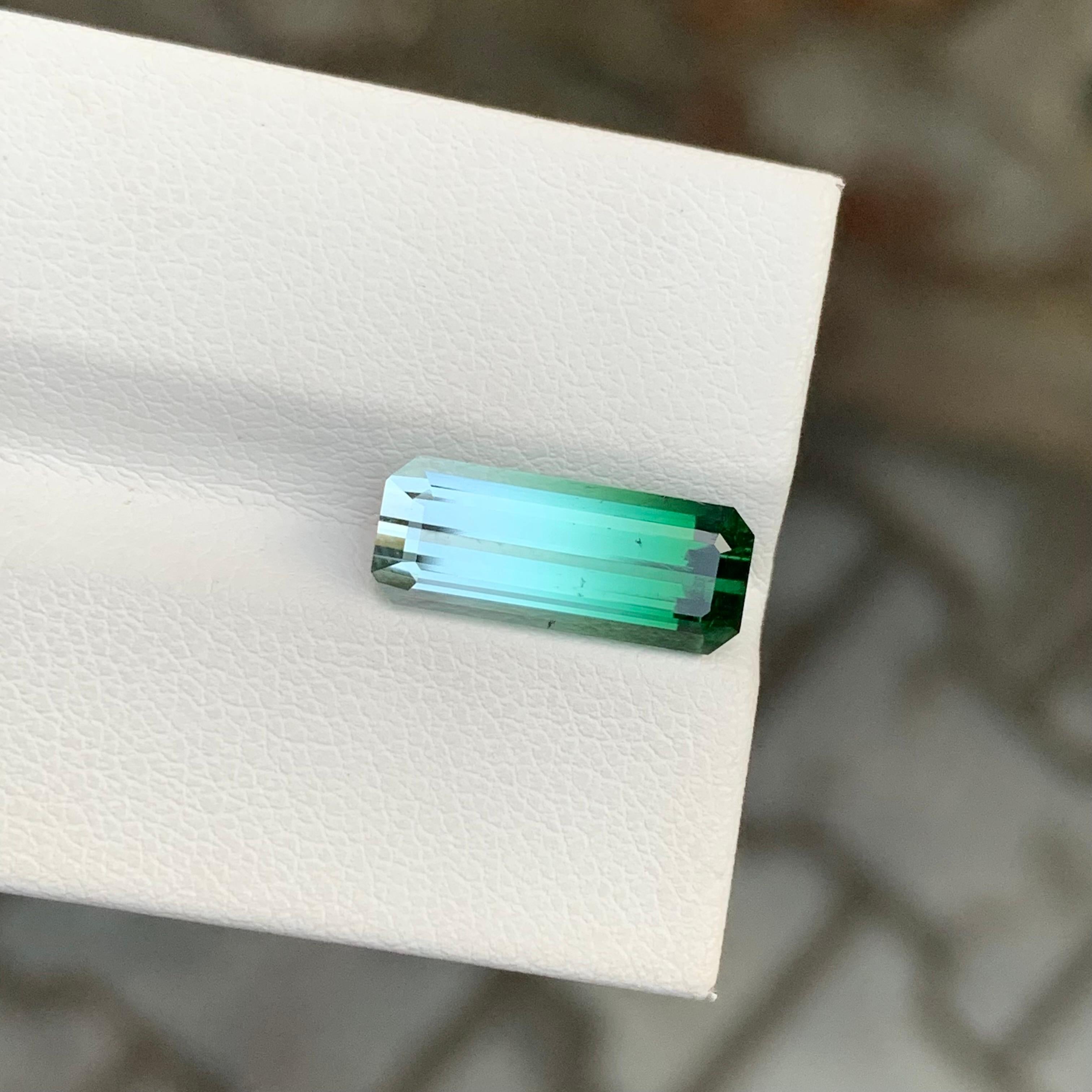 Women's or Men's Natural 4.45 Carat Faceted Bi Colour Tourmaline Long Emerald Shape Gemstone For Sale