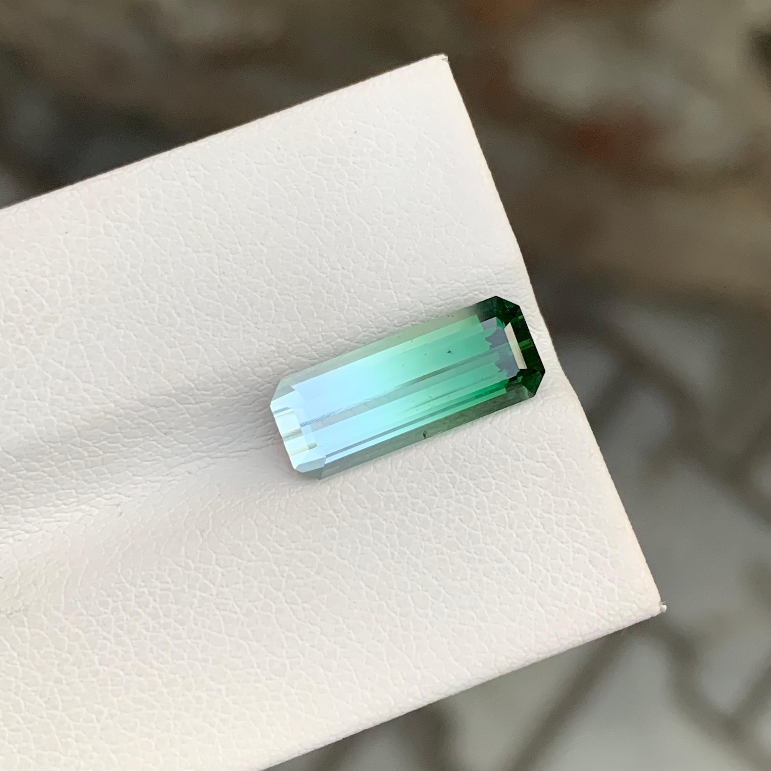 Natural 4.45 Carat Faceted Bi Colour Tourmaline Long Emerald Shape Gemstone For Sale 1