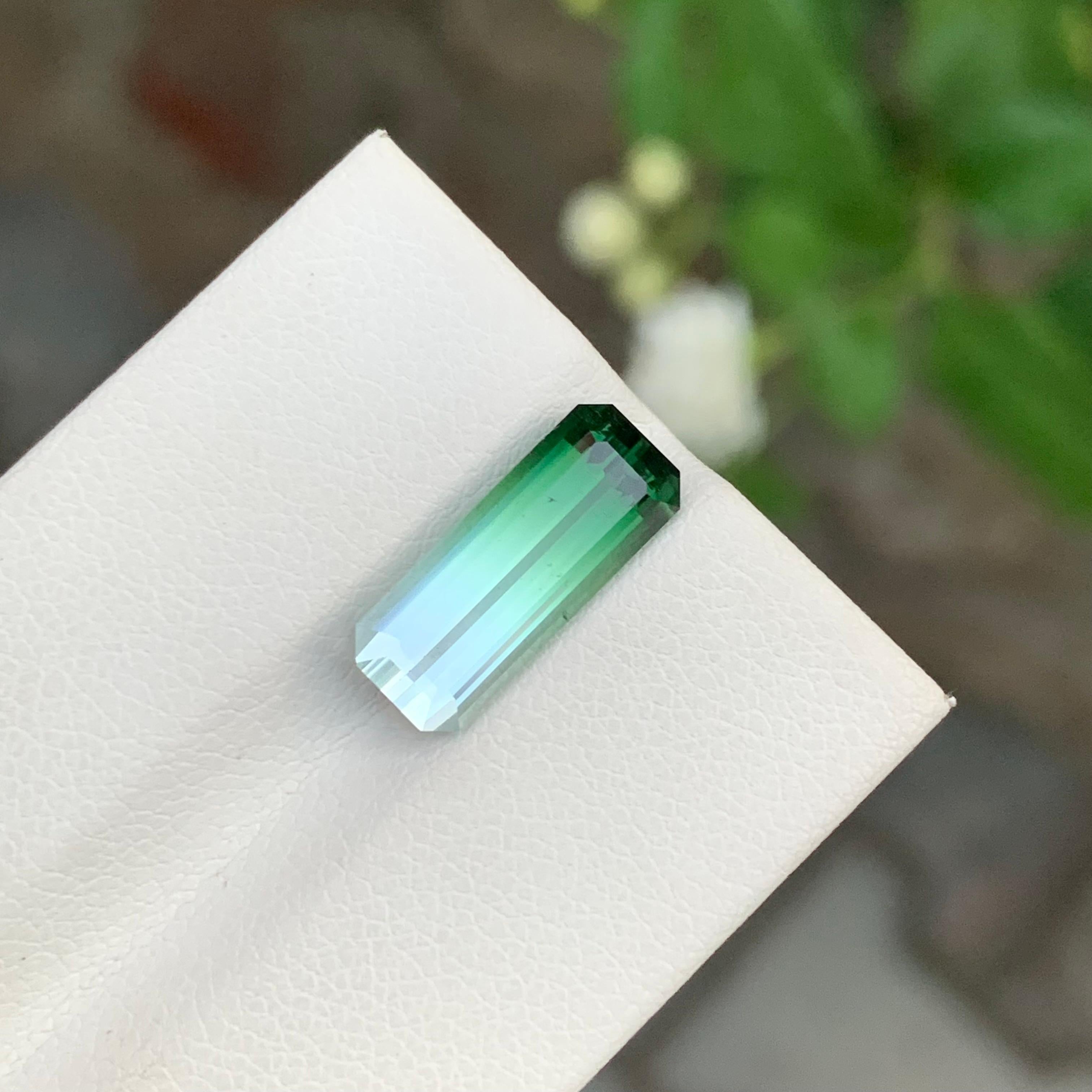 Natural 4.45 Carat Faceted Bi Colour Tourmaline Long Emerald Shape Gemstone For Sale 2