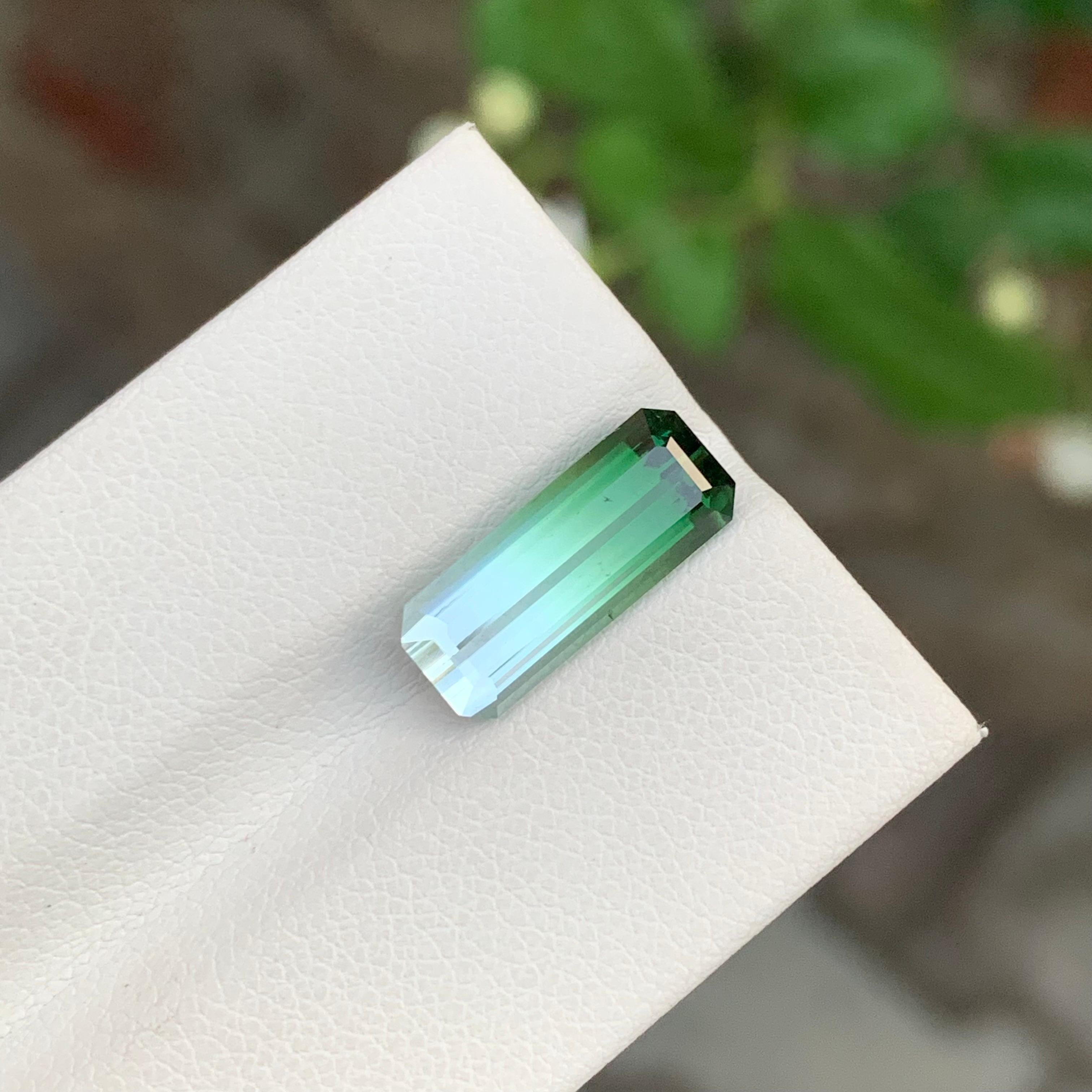 Natural 4.45 Carat Faceted Bi Colour Tourmaline Long Emerald Shape Gemstone For Sale 3