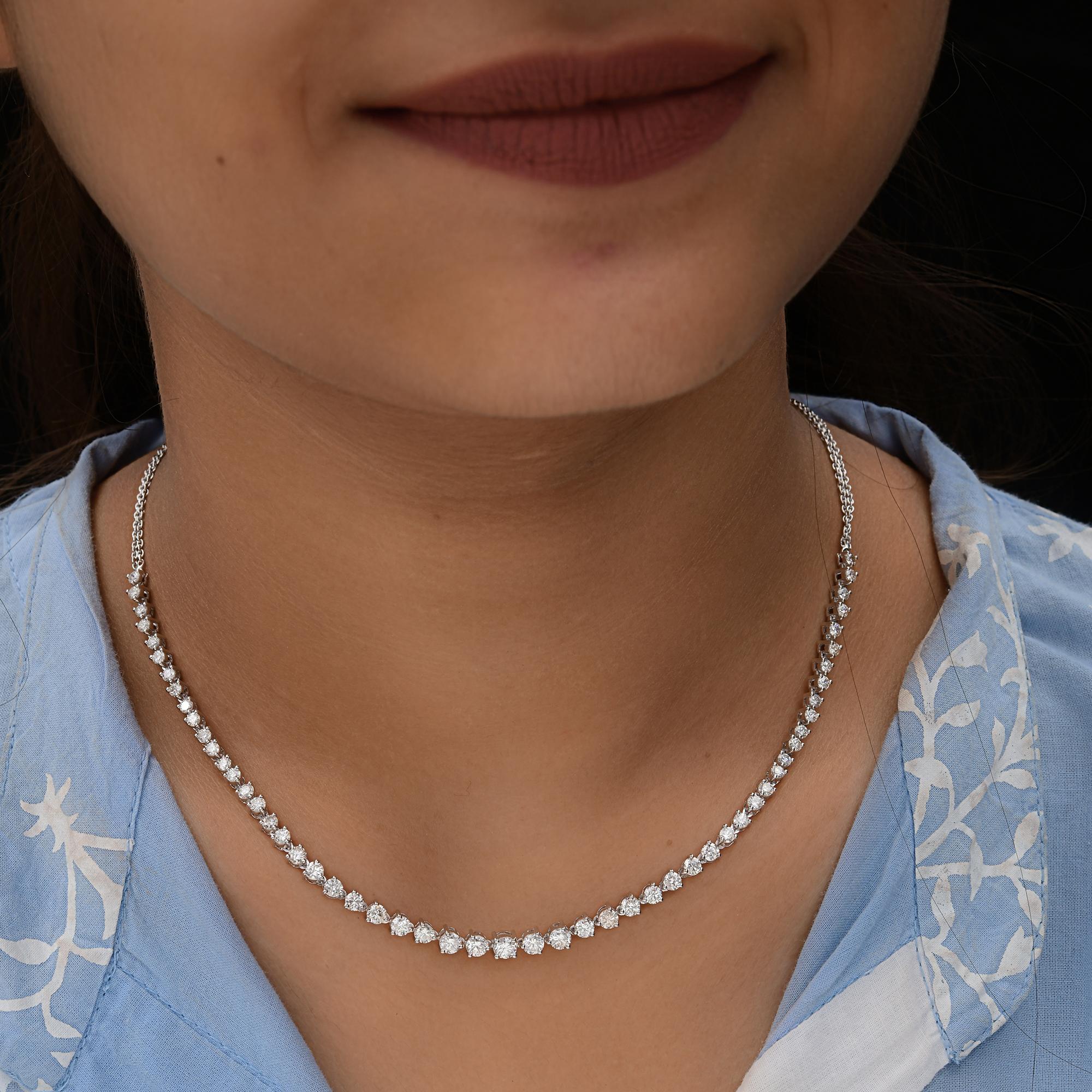 Round Cut Natural 4.47 Carat SI/H Round Brilliant Cut Diamond Necklace 14 Karat White Gold For Sale