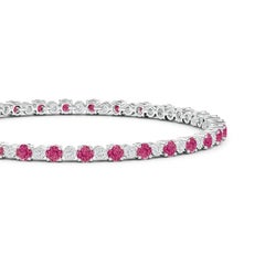 Natural 4.48 ct Pink Sapphire and Illusion Diamond Tennis Bracelet in 14K Gold
