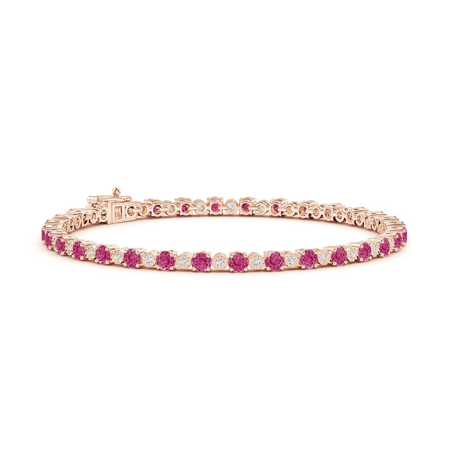 Natürliches 4,48 Karat Pink Saphir und Illusionsdiamant Tennisarmband aus 14K Gold Damen im Angebot