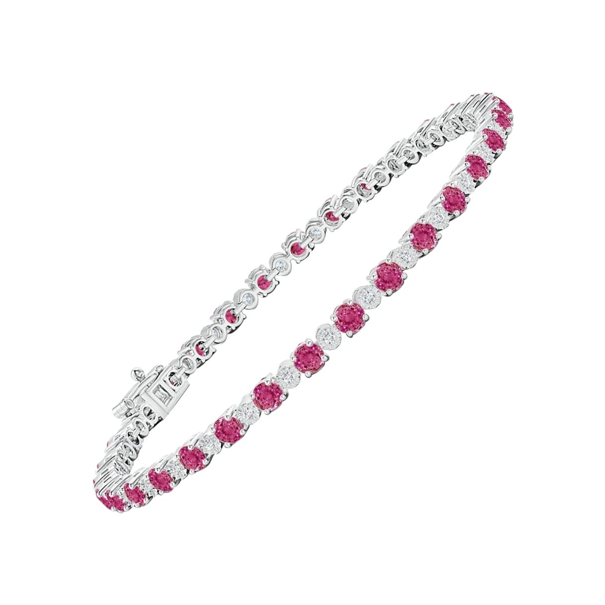 Natürliches 4,48 Karat Pink Saphir und Illusionsdiamant Tennisarmband aus 14K Gold im Angebot