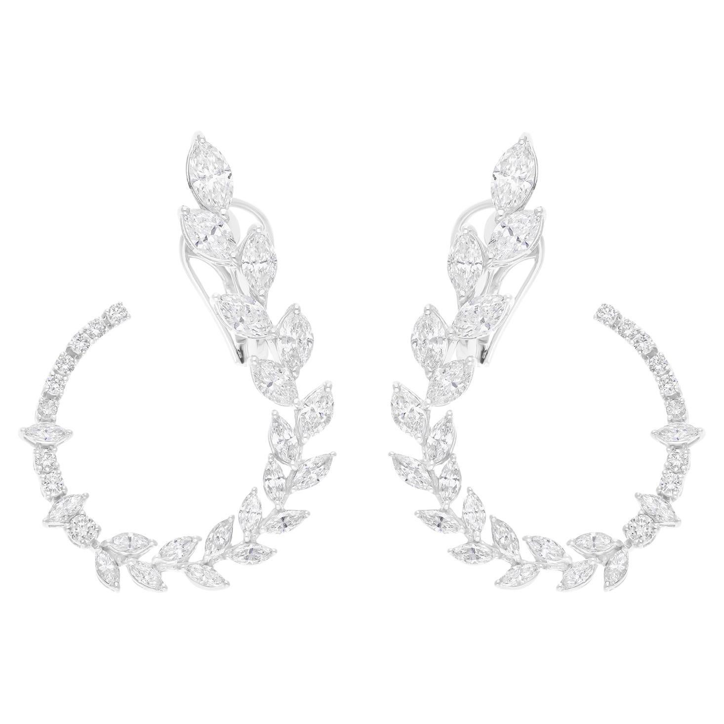 Pendientes de diamantes marquesa SI/H naturales de 4,49 quilates Joyas de oro blanco de 18 quilates