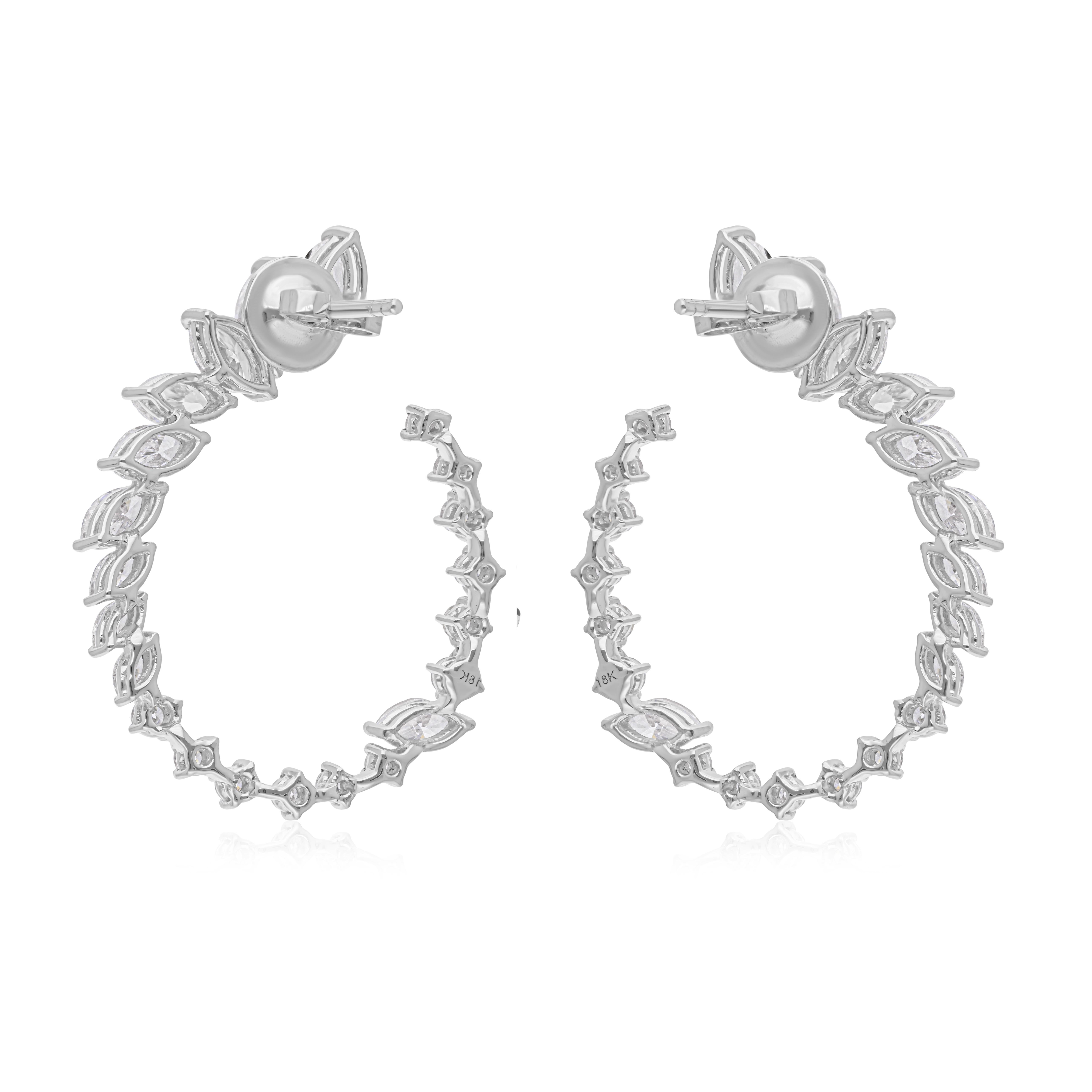 Boucles d'oreilles en or blanc 18 carats avec diamants ronds marquises de 4,5 carats SI/H Pour femmes en vente