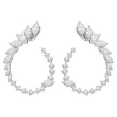 Boucles d'oreilles en or blanc 18 carats avec diamants ronds marquises de 4,5 carats SI/H