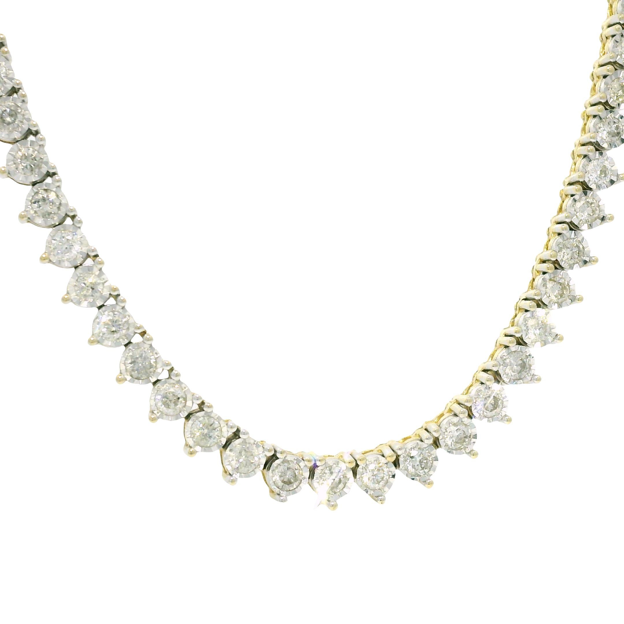 Natural 4.50 Carat Diamond Illusion 3-Prong 10-Karat Tennis Necklace En Stock Corte redondo en venta