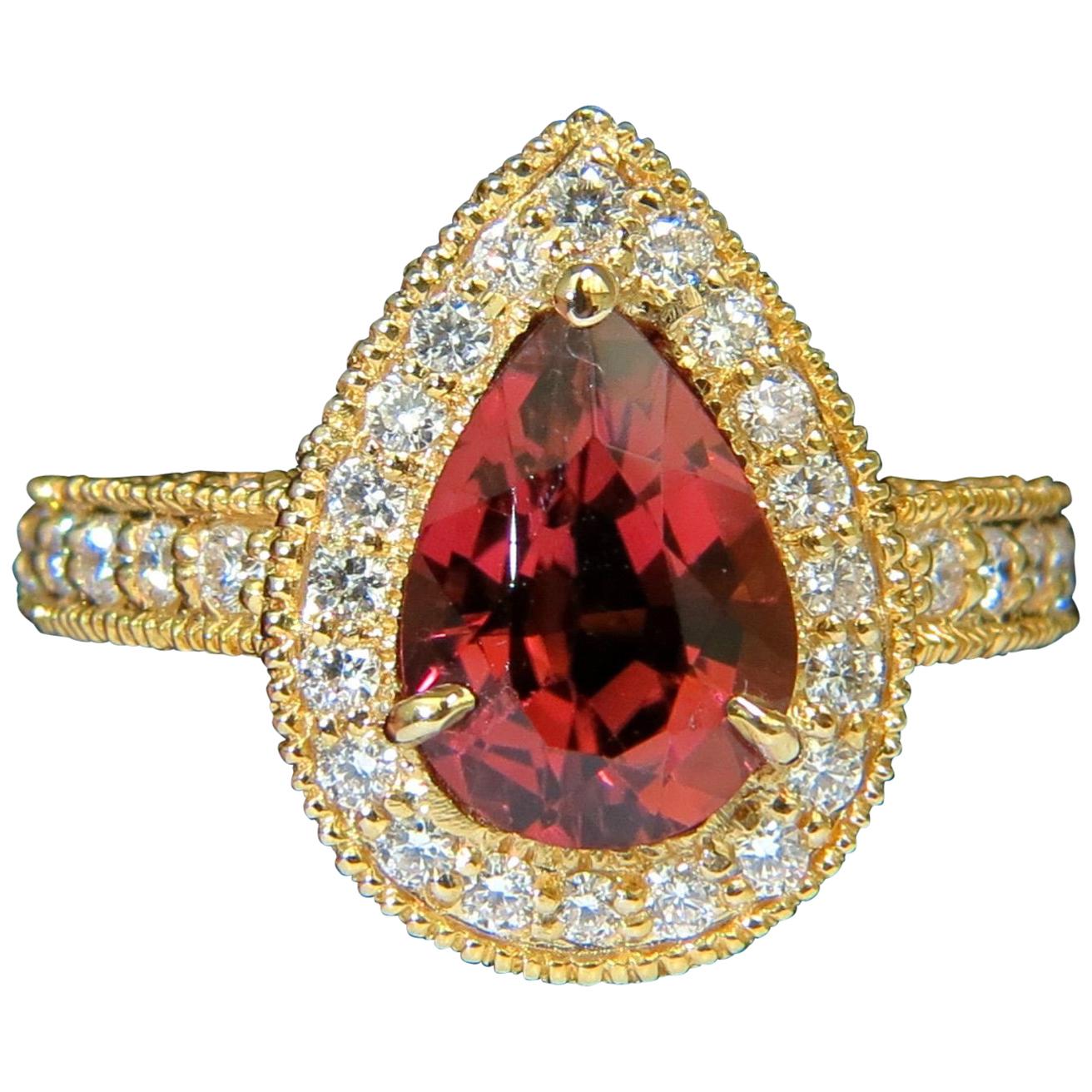 Natural 4.50 Carat Pink Tourmaline Diamond Ring Halo A+ Luster VS Prime 14 Karat For Sale