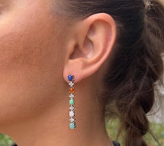 Natural 4.50 Carats Multicolor Gemstone Dangle Earrings