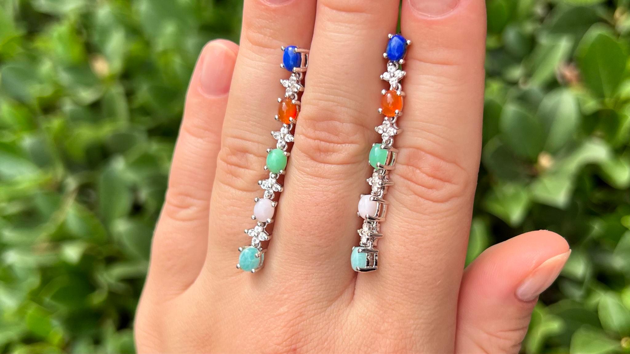 Contemporary Natural 4.50 Carats Multicolor Gemstone Dangle Earrings For Sale