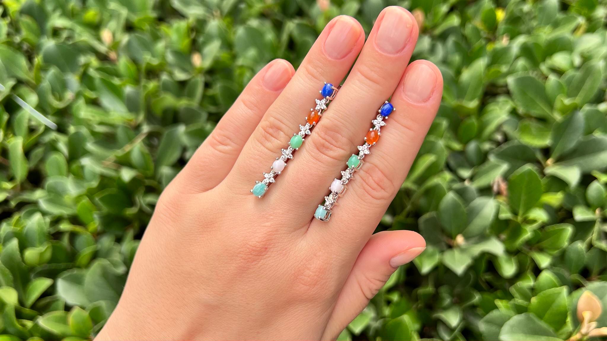 Mixed Cut Natural 4.50 Carats Multicolor Gemstone Dangle Earrings For Sale