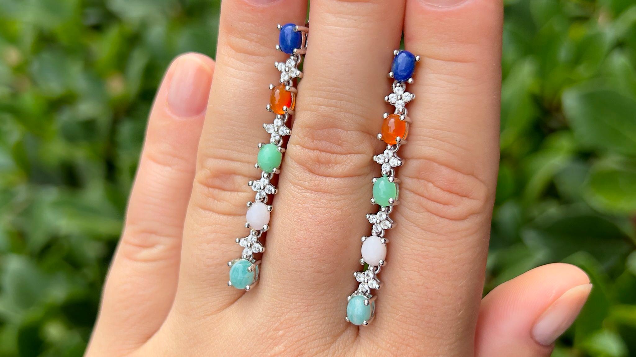 Women's Natural 4.50 Carats Multicolor Gemstone Dangle Earrings For Sale