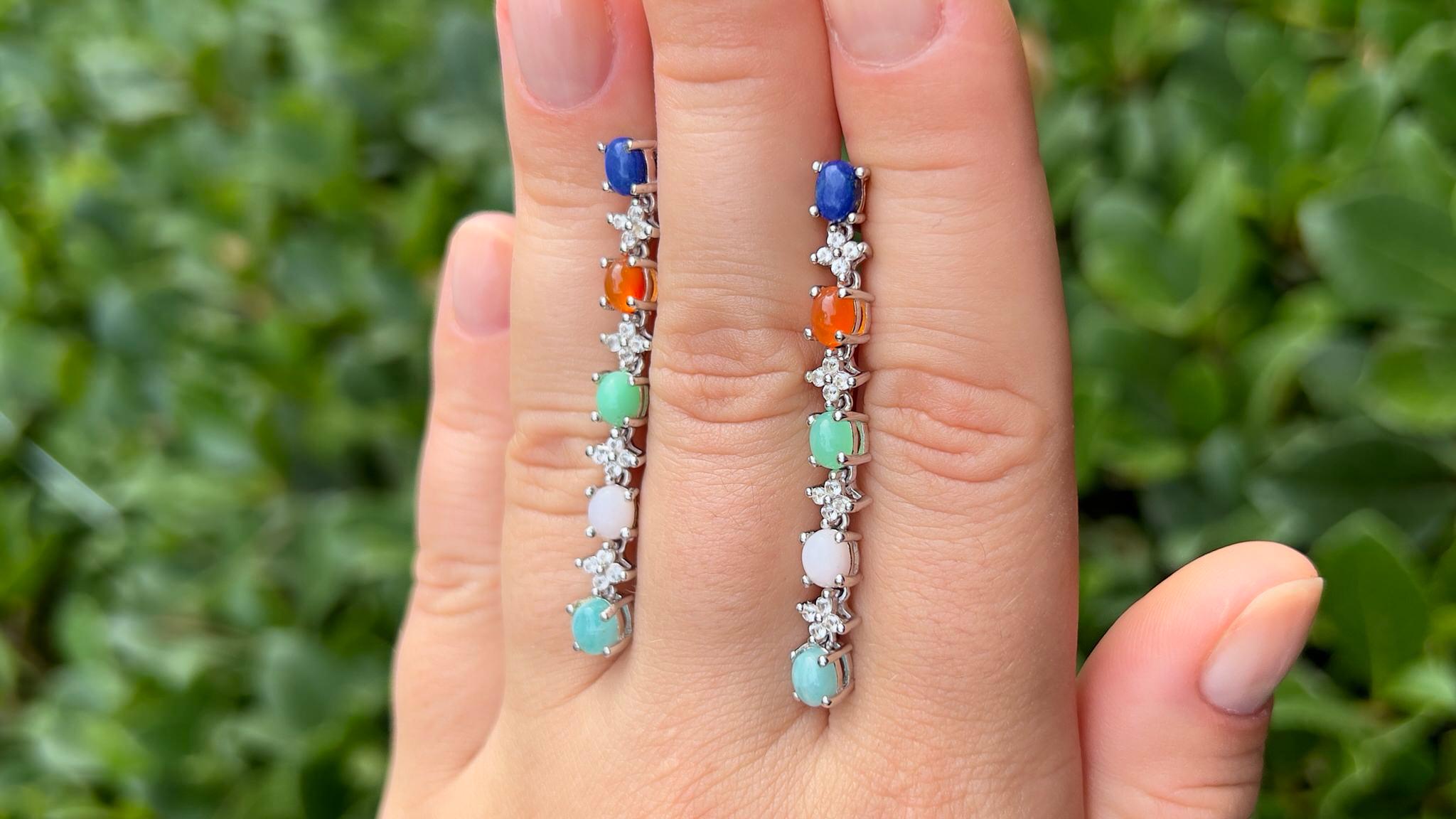 Natural 4.50 Carats Multicolor Gemstone Dangle Earrings For Sale 1