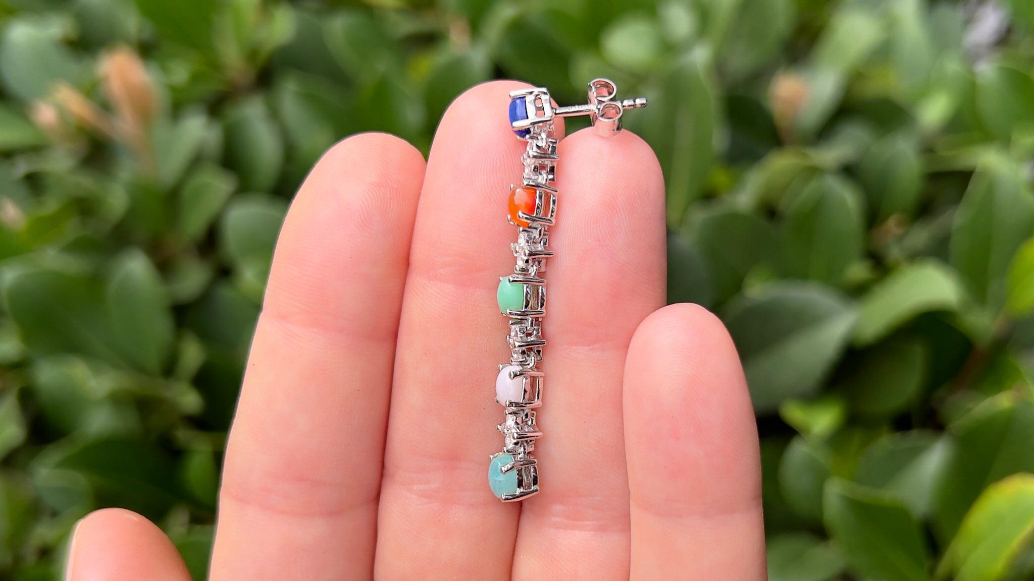 Natural 4.50 Carats Multicolor Gemstone Dangle Earrings For Sale 2