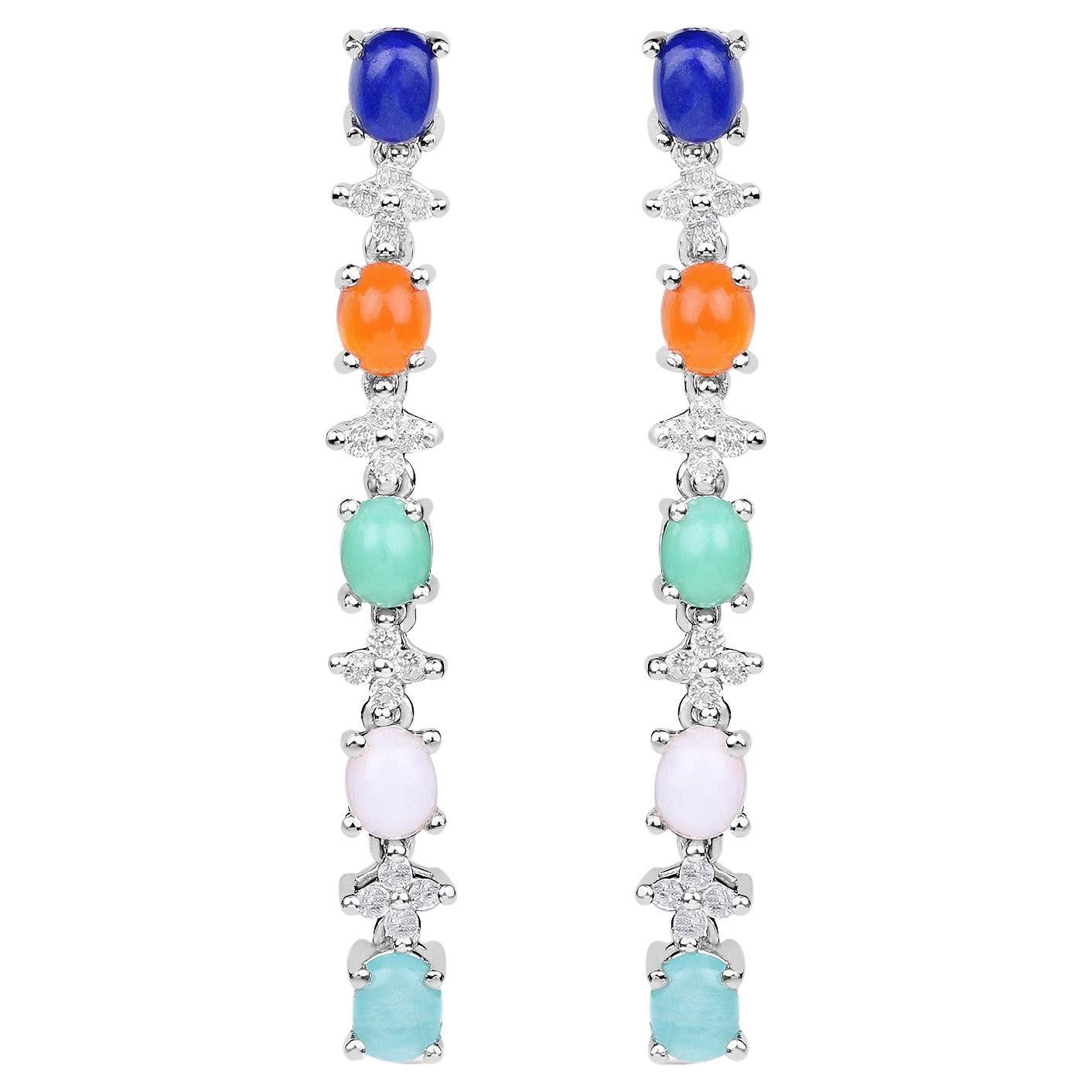 Natural 4.50 Carats Multicolor Gemstone Dangle Earrings