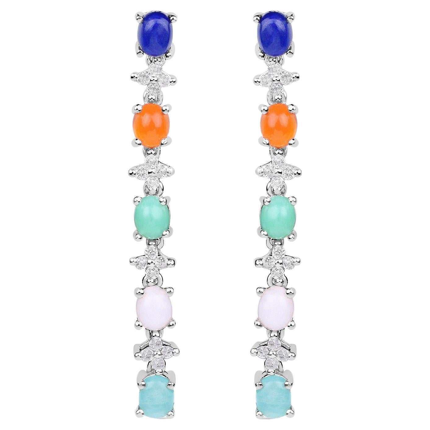 Natural 4.50 Carats Multicolor Gemstone Dangle Earrings