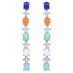 Natural 4.50 Carats Multicolor Gemstone Dangle Earrings